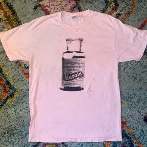Pink Graphic T-Shirt with Heroin Bottle Print